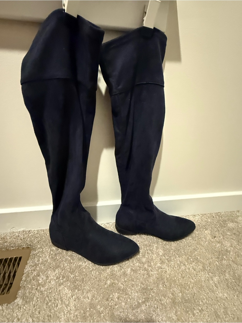 Over-the-Knee Suede Boots in Navy Blue